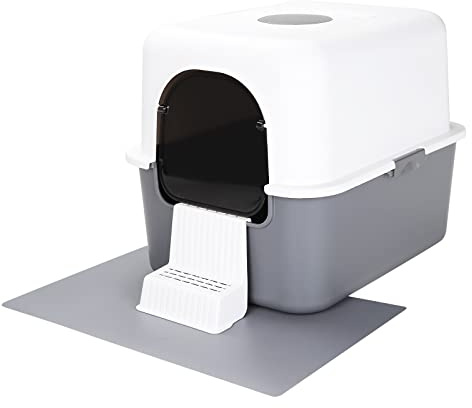 Sfozstra Cat Urine Litter Box with Pedal, Fully Enclosed Leak-Proof for Small Cats Under 8 IB, High Edge and Odorless, Easy to Carry and Clean (Grey with Handle, S)