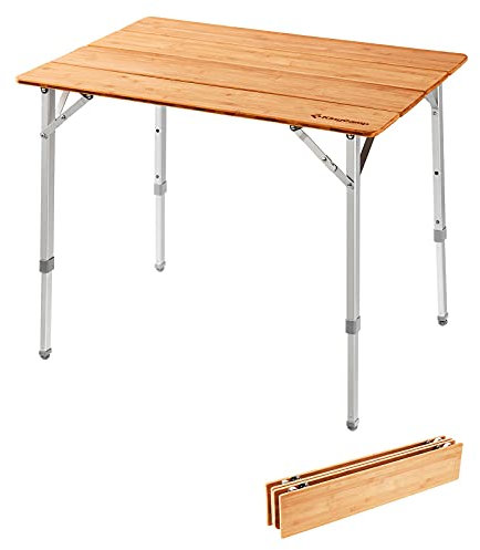KingCamp Bambus Falt Tisch Camping Klapptisch Garten Alu Holz 3Höhen Verstellbar