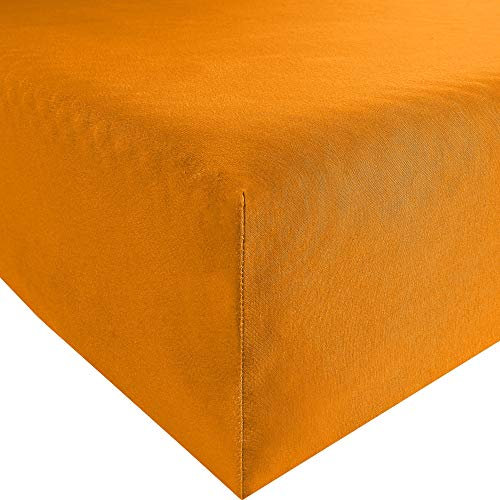 REDBEST Spannbettlaken Denver Elasthan-Jersey-Stretch orange Größe 90x190 cm - 100x200 cm - besonders weich und anschmiegsam, bügelfrei, mit Rundumgummi