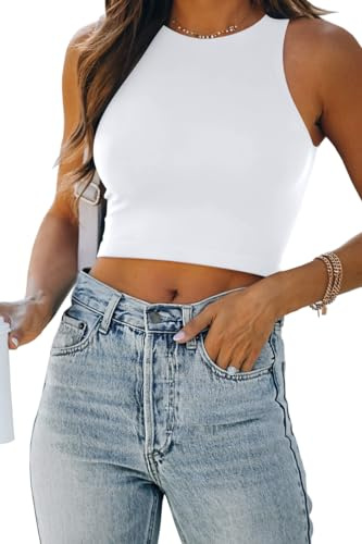 EFAN Womens Beach Vacation Clothes Outfits Crop Tops Workout Cute Racerback Cropped Tank Tops Summer Fashion Teen Girls White 2XL
