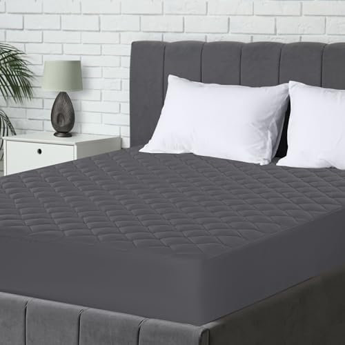 Utopia Bedding Gesteppter Matratzenschoner 90 x 190 cm, Spannmatratzenauflage, Tiefe Tasche Matratzenbezug dehnt Sich bis zu 38 cm (Grau)
