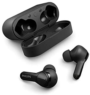 PHILIPS Audio True Wireless TAT3217BK/00 - Auriculares intrauditivos con Resistencia IPX5 a Salpicaduras y Sudor y hasta 26 Horas de Tiempo de reproducción con Funda portátil USB-C, Color Negro