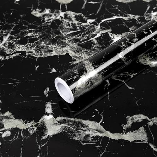 Fantasnight Marble Effect Self Adhesive Vinyl 30 X 200cm Sticky Back Plastic Black Marble Contact Paper Waterproof Peel and Stick Wallpaper Self Adhesive Vinyl Wrap for Kitchen Worktop