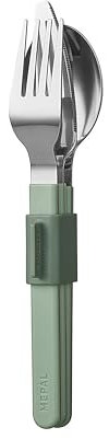 Mepal - Set di Posate 3 Pezzi Silueta - Lavabile in lavastoviglie - Servizio da tavola - Coltello, forchetta e Cucchiaio compreso Il Supporto - Nordic sage