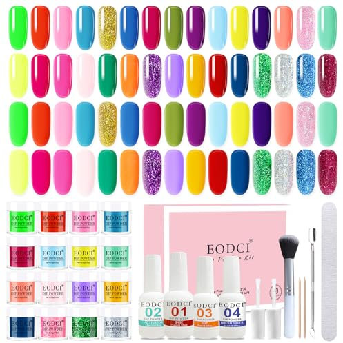 41Pcs Kit de Poudre à Ongles 30 Couleurs Dip Powder Jaune Paillettes Marron Poudre Acrylique Transparente Ongle Liquide avec Couche Base Finition Activateur Pinceau, Nail Art Manucure DIY Salon Femme