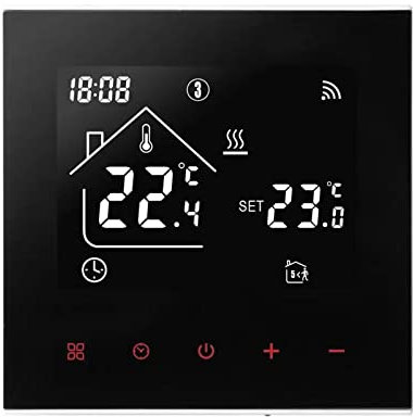 Termostato wifi inteligente para calefacción de suelo radiante por agua, por app Tuya, con pantalla LED y panel táctil, para interiores, compatible con Alexa y Google Home (negro, 3A)