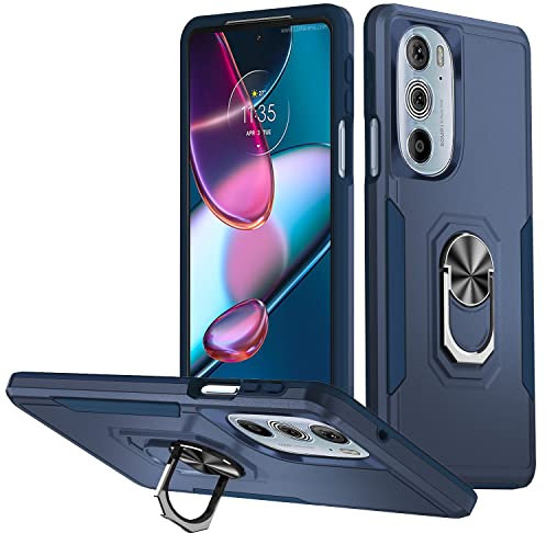 Kainevy Für Stoßfest Motorola Edge 30 Pro Hülle mit Ständer, Hartes PC & Weiches Silikon Handyhülle Motorola Edge 30 Pro Schwarz Militärgrad Kratzfest Ästhetische Dünn Case (Blau)