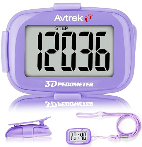 AVTREK Podómetro 3D Mini podómetro sin App sin Bluetooth para Caminar o Correr Actividades de Senderismo al Aire Libre (Morado)