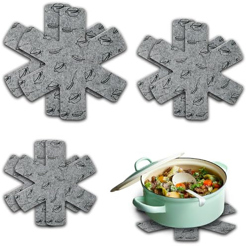 FePen Protector Sartenes Separadores, 6 Piezas Separador de Sartenes, Protector de Olla y Sartén, Almohadillas Separadoras de Ollas, Evitar Arañazos o Daños Al Apilar(38/35/26 cm)