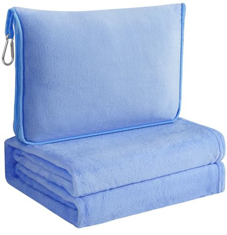 Reisedecke für Flugzeug & Auto - Bürodecke mit weichem Kopfkissenbezug - Kompakte Flugzeugdecke 2 in 1 für Fernreisen für Frauen, Männer, Kinder - mit Hülle, Gepäckhülle, Rucksackclip