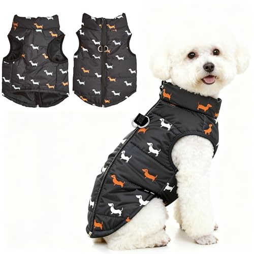 Asmea Abrigo Perro Invierno Chaqueta Perro Abrigo para Perros Pequeño Mediano Ligeramente Impermeable Cálido Ropa para Perros con Agujeros para Arnés Navidad Abrigos Teckel Chihuahua Negro M