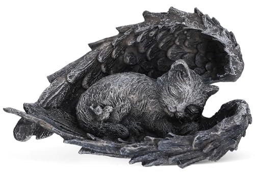 Yardwe Cat Memorial Stone Resin Pet Cat Angel Pet Memorial Statue Tombstone Pet Grave Marker Cat Garden Ornaments Outdoor for Home Patio Yard Decor