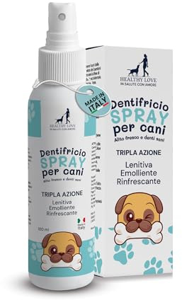 HEALTHY LOVE Dentifricio per Cani Spray 180ML - Pulizia Denti Cane Anti Tartaro e Placca - Dentifricio Cani Tripla Azione con Aloe Bio e Calendula - Alito Sempre Fresco - Made in Italy, Ebook Incluso