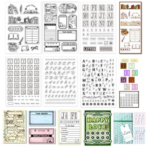 PH PandaHall 6 ark stämplar bokstäver kalender, klar stämplar, silikonstämpel för veckor och månader för kortdesign, gör-det-själv, scrapbooking prägling, fotodagbok, album
