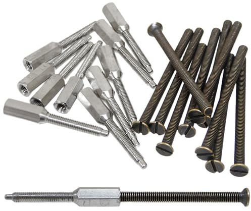 10 x 75mm Antique Brass Socket Screws Set – M3.5 50mm Screw with Extension Studs - Long For Deep Boxes, Tiled Walls etc