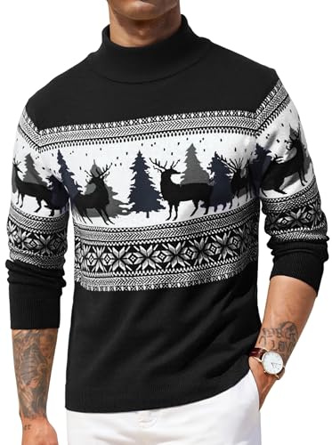 Wayleb Jersey Navideño Hombre Invierno Manga Larga Cuello Alto Suéter de Navidad Ropa de Punto de Reno Fiesta Navidad Suave y Cálido