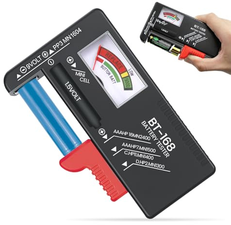 Testeur de Piles Universel, Testeur de Numérique Pointeur Piles pour AA AAA C D 9V 1.5V Batterie Bouton Vcontrôleur de Tension de Batterie Fonctionne Sans Pile Précis et Portable (Modèle: BT-168)