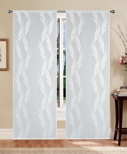 GBiancheria Tende a pannello Madrid 60 cm – coppia tende semitrasparenti in jacquard moderne ed eleganti, disponibili in vari colori, facili da lavare e subito pronte da appendere (Bianco, 60x240 cm)