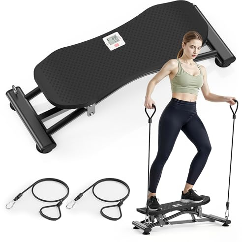 Tabla de equilibrio de pilates con bandas de resistencia, máquina de esquí portátil con monitor LCD, tabla oscilante y almohadilla de equilibrio, capacidad de 330 libras