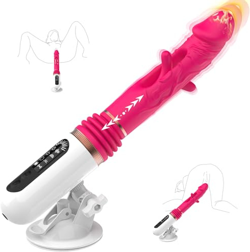 Poussée Gode Vibrant avec Support à Ventouse, Machine Sextoy pour Adulte | Godemiché Vibrant Automatique avec 5 Poussées et 8 Vibrations&Langue Tapotements, Stimulation Anale/Point G pour Femme/Homme