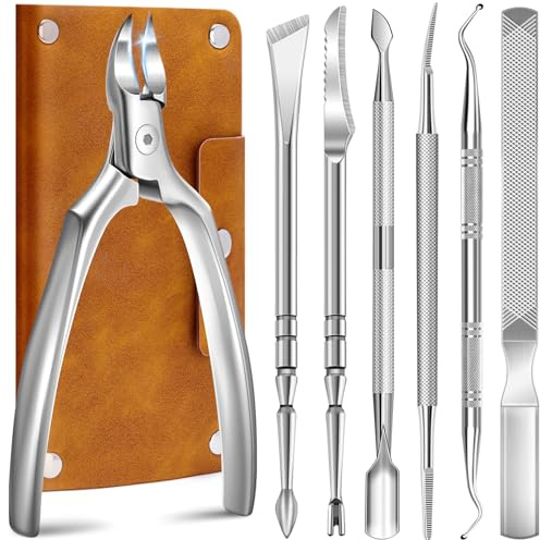 Cortauñas de Precisión para Uñas Gruesas y Encarnadas, Kit Profesional Podológico de 7 Piezas, Herramientas de Pedicura y Cuidado de Uñas, Set de Aseo en Acero Inoxidable Ideal para Viajes