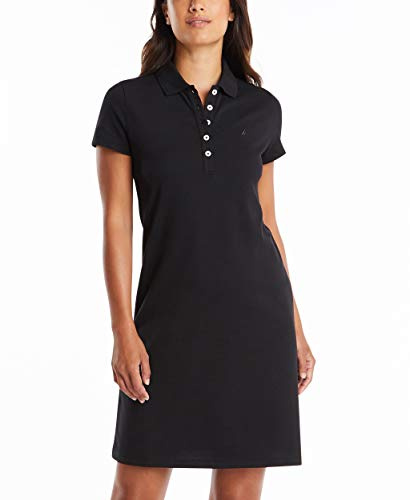 Nautica Easy Classic Short Sleeve Stretch Cotton Polo Dress Vestido Informal, Negro auténtico, XS para Mujer