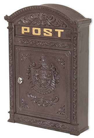 Antikas - Boîte aux lettres London marron en aluminium comme une boîte aux lettres murale anglaise.