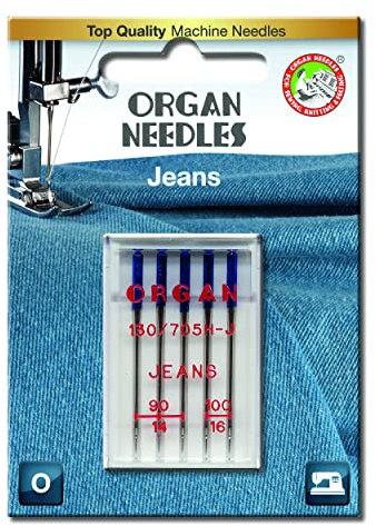 Organ Set aus 5 Nähmschinennadeln für Jeans und andere schwere Stoffe in den Stärken 90-100