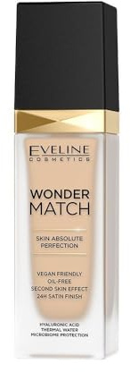 Eveline Cosmetics Wonder Match Vegane, Öl-freie Foundation mit Hyaluronsäure - 24H Makellose Abdeckung - Perfekte Anpassung an den Hautton