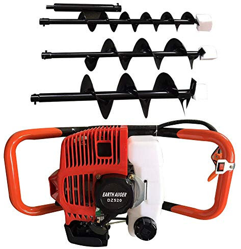 ROMYIX 2.3PS 52cc Erdbohrer Benzin Erdlochbohrer 52ccm Erdbohrgerät Pfahlbohrer 3 Bohrern 4 6 8