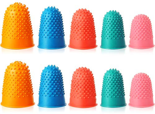10 Stück Gummi Fingerspitzen Silikon Fingerhut Fingerkissen Griffe Dicker Wiederverwendbarer Fingerschutz mit Box für Geld Zählen Schreiben Sortieren Sportspiele in 5 Größen und Farben