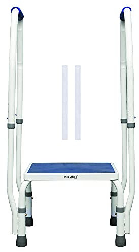 step2bed Mini Step Stool with Handle for Elderly - Adjustable Height for Seniors with Handicap Grab Bars - Use for Bed, Bathtub. Stainless Steel Portable Step Stool for Bed (300 LBS Capacity)