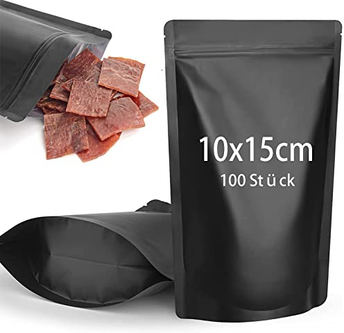 CANLENPK - Sacchetti in lamina di Mylar nera, 10 x 15 cm, con cerniera, per conservare gli alimenti, sigillabili a caldo, sacchetti metallici Myla (100 pezzi)