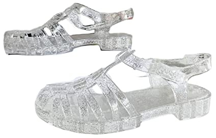 GD-SJK Sandales en caoutchouc pour femmes, Sandales en plastique unisexes, Chaussures à boucle transparentes classiques pour femmes, Gants de plage en cristal Argenté 39 EU