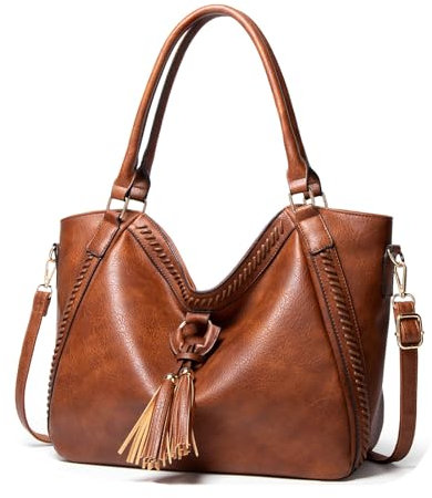 VINBAGGE Damen Handtasche Leder Henkeltasche Top Griff Tasche Vintage Weiches Umhängetasche Schultertasche für Frauen Arbeit Schule Shopper Reise - Braun