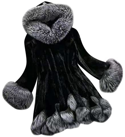 L9WEI Damen Pelzmantel Elegant Wintermantel Warme Kunstpelz Flauschige Winter Mantel Frauen Kuschelig Fellmantel mit Kapuze