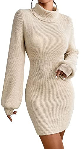 JUOIANTANG Damen Strickkleid Winter Lang Lady Marian Kostüm Robin Hood Langes Enges Kleid Damen Langarm Aprikose XXL