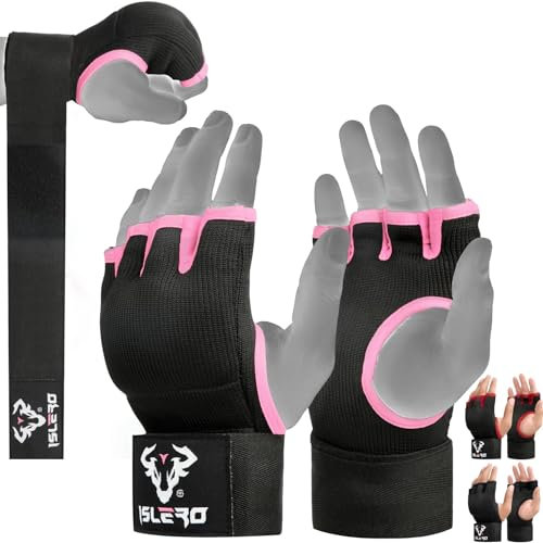 Islero Boxbandagen, 93 cm, schnelle lange Handgelenkschlaufen, Gel-Innenhandschuhe, elastisch, Faustschutz, gepolstert, Muay Thai, MMA, Kampfsport, Boxen, Speedbag, Trainingsbandagen (S/M, Rosa)