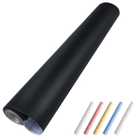 Tekenewbse Pizarra Pared 43×300cm, Pizarra Adhesiva Pared, Pizarra Tiza, Papel Pizarra Adhesivo Pared Cocina Vinilo Negra Adhesiva Escriba Dibuje y Para la Escuela Casera Ofici (Incluye 5 Tizas)
