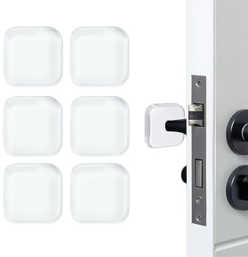 Athyior Lot de 6 butées de poignée de porte en caoutchouc souple de 4 cm - Protections murales autocollantes pour porte, mur, bureau, cuvette de toilettes (carré, transparent)