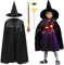 iZoeL 2025 World Book Day Costumes for Girls Room On The Broom Costume Kids Girls - Black Cape Witch Hat Braids Star Wand- WBD Fancy Dress for Childrens Witch Dress Up Girls