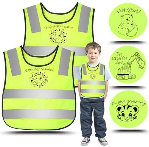 QIMMU Warnweste Kinder, 2 Stück Warnwesten Auto Kinder, 360 Grad Reflektierende Warnwesten, Sicherheitsweste Kinder