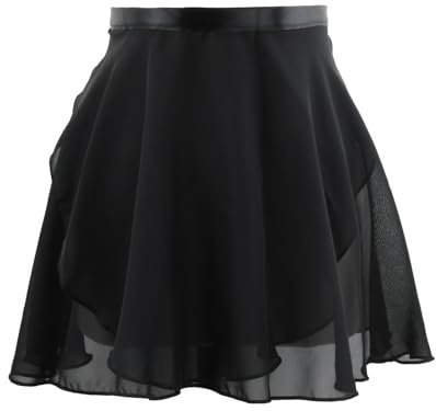 Nivofu Ballett Wickelrock Damen, Kurz Ballettrock Wickelrock Chiffon, Verstellbare Taille Krawatten, für Mädchen Damen (DE/NL/SE/PL, Alphanumerisch, L, Regular, Regular, Schwarz)