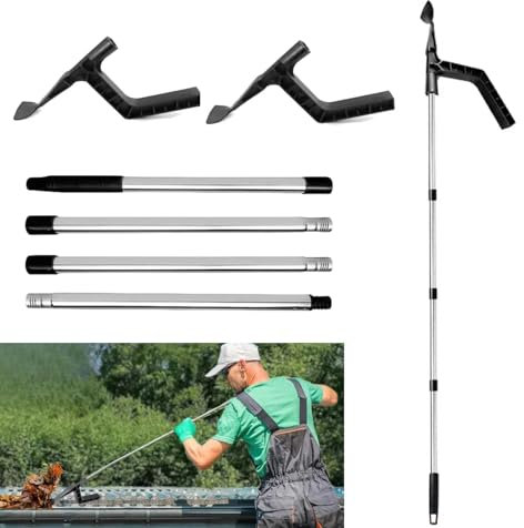 AevQuas Dachrinnenreinigungswerkzeuge, 1,8 m, 2 Reinigungsschaufeln, Spleißstangengriff, tragbarer Dachrinnen-Reiniger, einfach zu bedienen, Teleskop-Dachrinnenreinigerstange zur Reinigung von