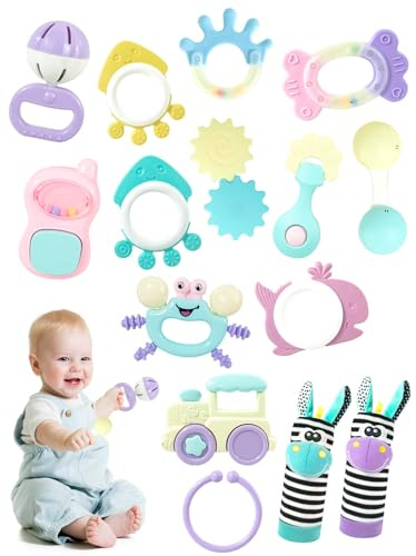15Pcs Hochet Bebe 0 3 6 9 12 Mois, Jouet Bebe 0-12 Mois Jeux Eveil Bebe 0 3 6 Mois Jouet Bébé Cadeau 0-6-12 Mois Fille Garçon Jeux Bebe 0-9 Mois Jouet Nouveau Né Garçon Fille Montessori Jeux Béb