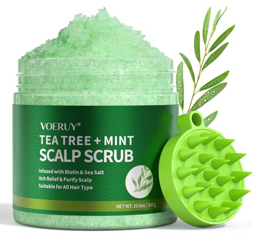 VOERUY Scalp Scrub, Tea Tree Scalp Exfoliator Scrub Shampoo, 2-in-1 Scalp Treatment with Mint Oil, Hair Treatment to Clarify and Remove Build up with Silicone Scalp Massager, 10.6oz/300g