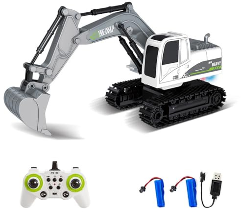 Hylukon Excavatrice télécommandée, 11 canaux 2,4 G, véhicules de Construction à Rotation à 360 ° avec Musique légère, 2 Piles, Camion Pelleteuse Voiture télécommandée