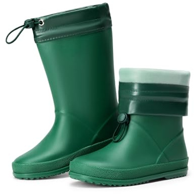 DREAM PAIRS Kids Waterproof Drawstring Rain Boots,Dark Green,4 Big Kid