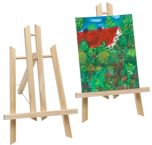 2 Stück Staffeleien Holz, Holzstaffelei für Kunstausstellungen Mittelgroß, Staffelei-Ständer für Malerei, Tischplatte, Leinwandständer für Party, Geburtstag, Hochzeit, Kunst und Handwerk