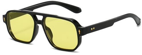 LJCZKA Retro Occhiali da Sole Pilota da Donna Doppio Ponte Uomo Occhiali da Sole Quadrati Vintage Anni 70 con UV400 Protezione
